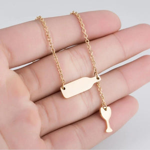 Wine Bottle + Cup Necklace